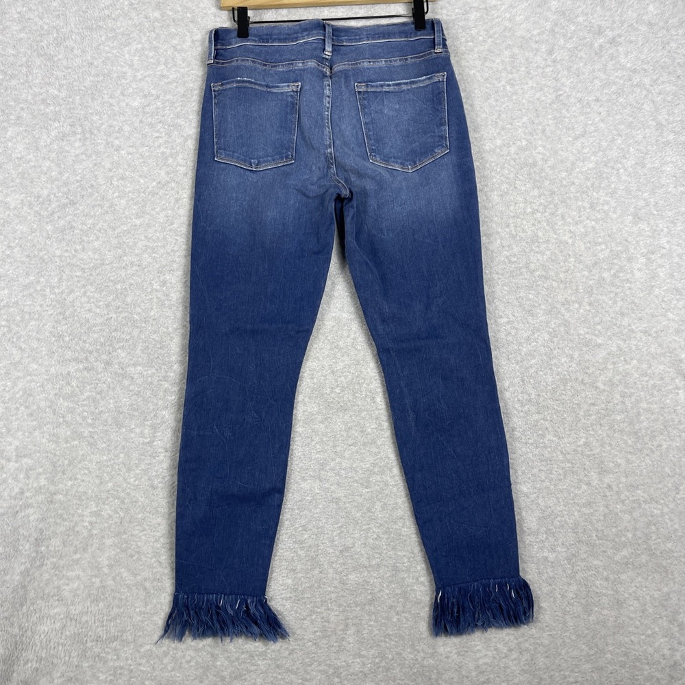 FRAME Le Skinny de Jeanne Fringe Hem Jeans Womens 31 Ripped Distressed Grunge - Picture 2 of 14